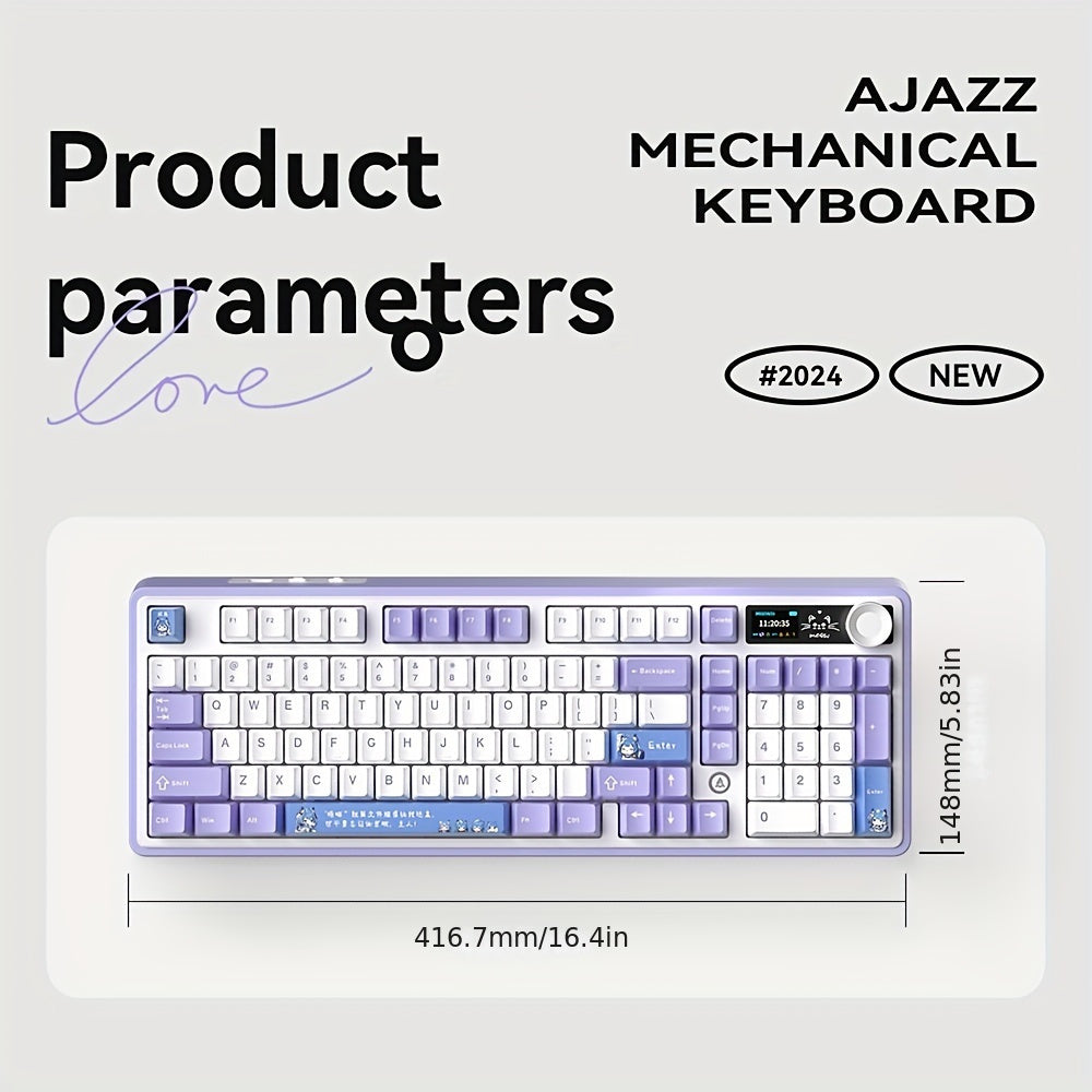 AJAZZ AK980 98-клавишная RGB механическая игровая клавиатура с беспроводным подключением 2.4G/5G, регулятором громкости, TFT цветным дисплеем, FR4 позиционной платой, конструкцией GASKET, полностью заменяемыми клавишами, аккумулятором на 8000 мАч.