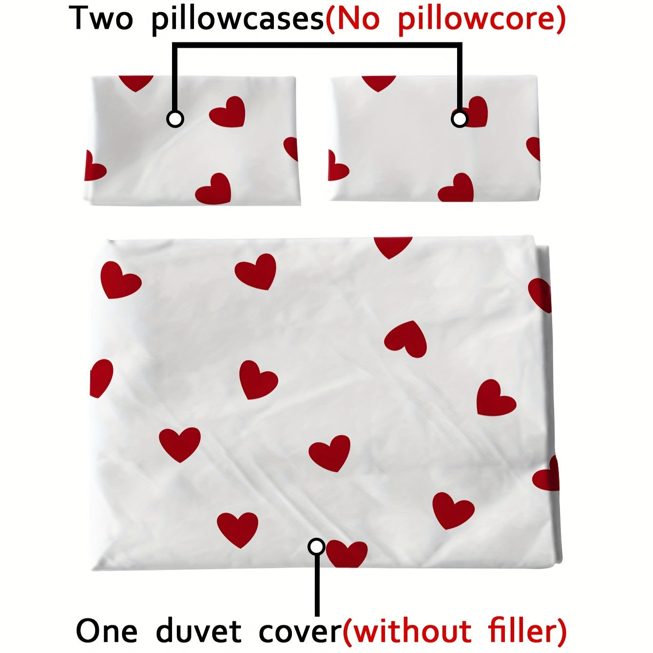 Get ready for the season of love with our Heart Print Valentine's Day Bedding Set. This set includes 1 Duvet Cover and 2 Pillowcases, all brushed for a soft and comfortable feel. Perfect for any bedroom or guest room, this skin-friendly set is suitable