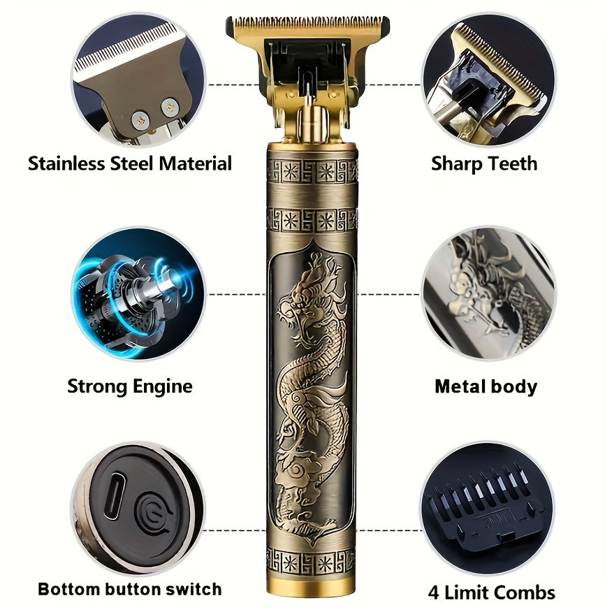 WEEME Professional Cordless Hair Clipper for Men - USB Rechargeable with Digital Display, LCD Screen & Accessories - Golden Dragon Design - Ideal Gift - WEEME