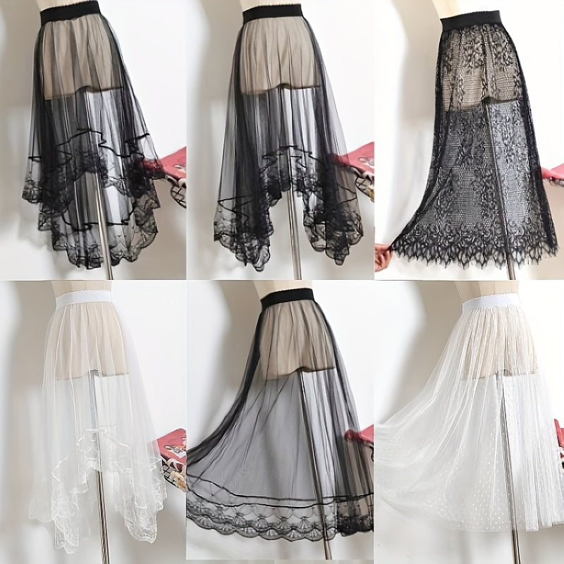 Victorian Gothic Style Sheer Tulle Skirt with Lace-Lined Petticoat, Hand Wash Only