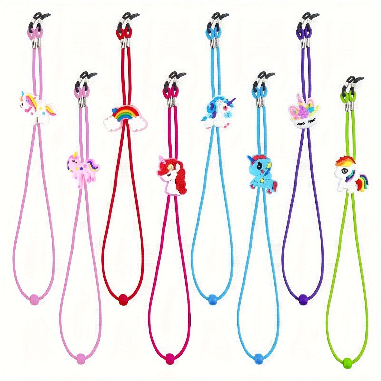 Cartoon Unicorn Glasses Strap Holder - Set of 8, Anti-Slip Glasses Cord Rope, Adjustable Sunglasses Chain Lanyard with Cute Design for Girls and Boys.