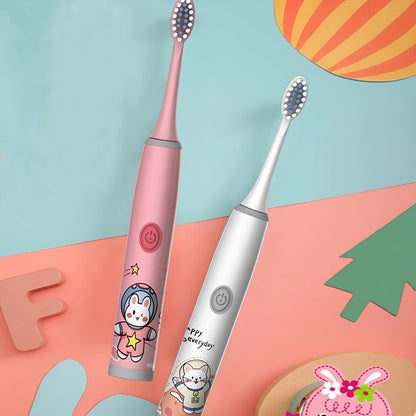 The New Space Series children's electric toothbrush set includes a battery-operated model with 3 to 6 brush heads, making it a perfect holiday gift for family and friends. Featuring soft