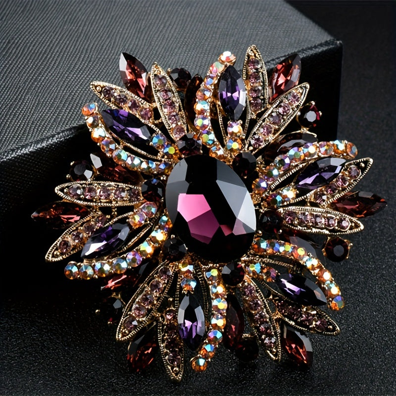 Vintage Rhinestone Flower Brooches for Men, Classic Crystal Pins for Parties and Banquets, Perfect Gift Option