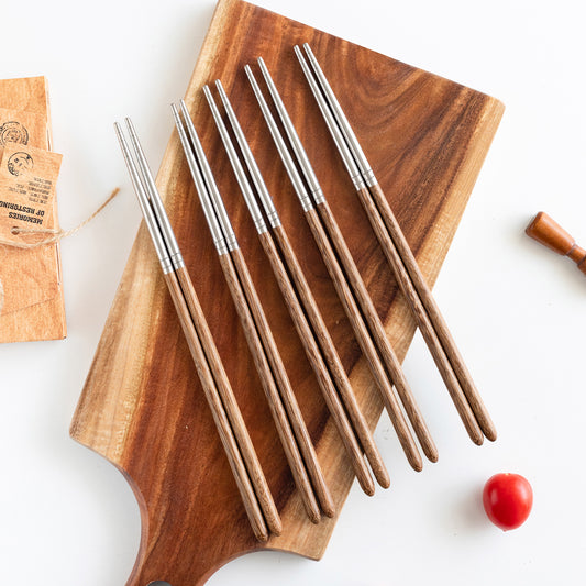 1 pair of stylish and durable wooden and stainless steel chopsticks