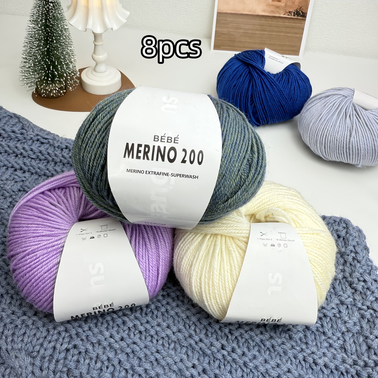 8 balls/400g hand-knitted Merino wool yarn, 75% Merino wool, 25% nylon. Skin-friendly, soft, ideal for knitting sweaters, hats, scarves, socks, blankets, shawls, etc.