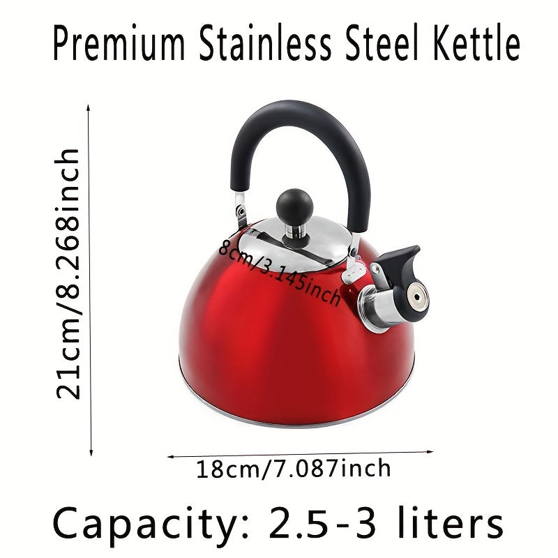 Stainless steel tea kettle with whistle, 1pc, 2500ml/84.55oz, suitable for multiple stove types - Reusable and easy to clean.