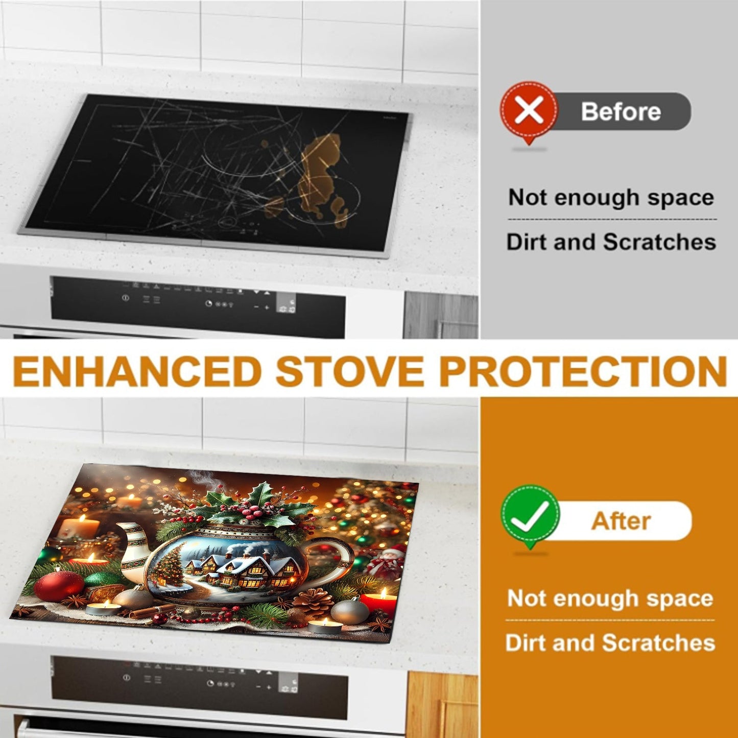 Protect your electric glass stove or cooktop with this festive Christmas-themed anti-slip stove top protector. This waterproof, scratch-preventing, and heat-resistant cover is perfect for keeping your appliances safe and clean. It's easy to clean and