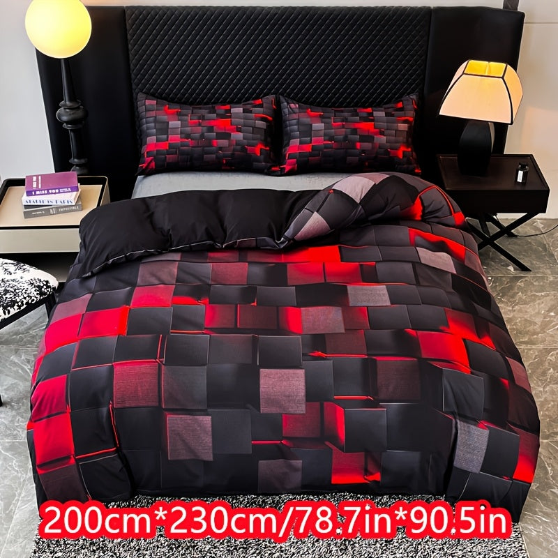 Technological Sense Geometry Duvet Cover Set - 2 or 3 Pieces Available. Features Cool 3D Digital Printing, Ideal for Bedroom or Guest Room. Set includes 1 Duvet Cover and 1 or 2 Pillowcases. Core not included.