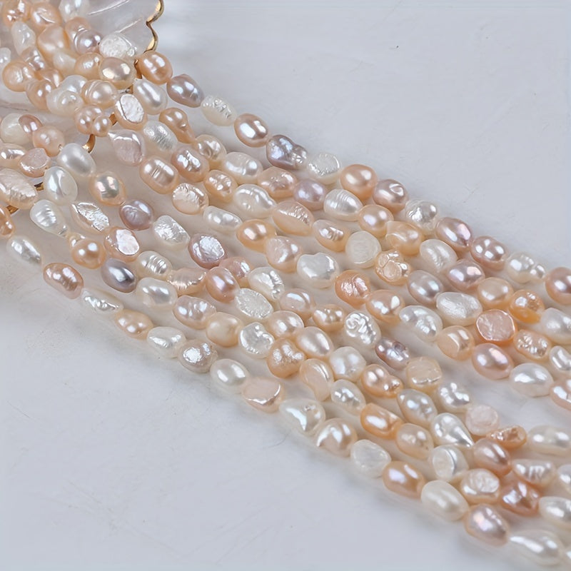 Top Pick: Baroque Style Freshwater Cultured Pearls in White, Pink, and Purple Shades - 1 Strand of Elegant 6-7mm Pearls with Straight Holes for Easy Threading, Perfect for Jewelry Making, Natural White with Two-sided Luster