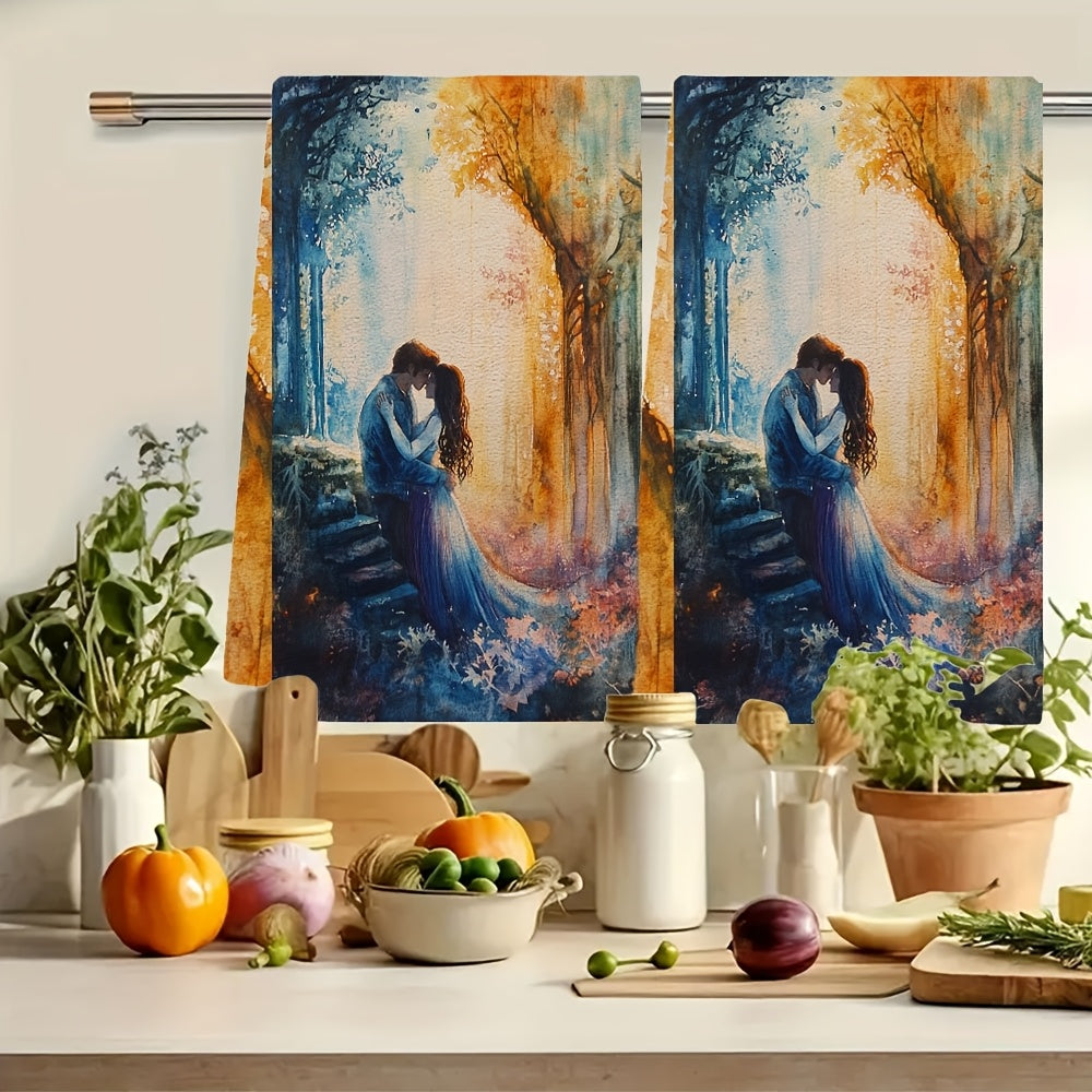 Two Coastal Theme Kitchen Towels with a Contemporary Style, Made from Super Absorbent Polyester Knit Fabric, Machine Washable, Measures 40.64x60.96 cm, Perfect Decorative Hand Towels for Home Use.