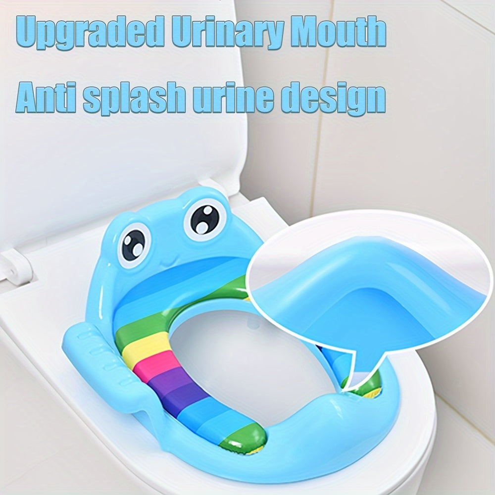 Frog Design Kids Toilet Seat for Potty Training, Anti-Slip Grip, Portable, Folding, Blue, Ages 3-12