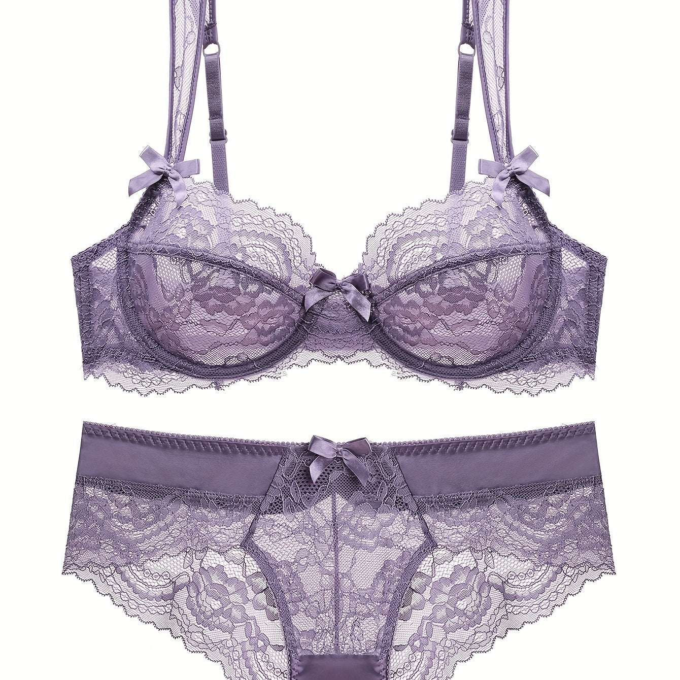 Seductive lace lingerie set with bow decoration.