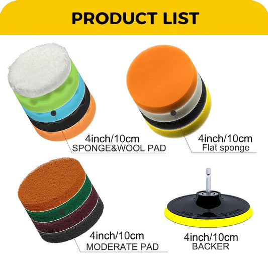 Set of 15 Drill Brush Attachments, includes Multi-Purpose Scrub Pads and Buffing Pads, Power Scrubber with Extension. Perfect for Car Polishing, Cleaning Supplies, and ideal for use in Living Room, Bedroom, Bathroom, Toilet, Kitchen, and Patio. No