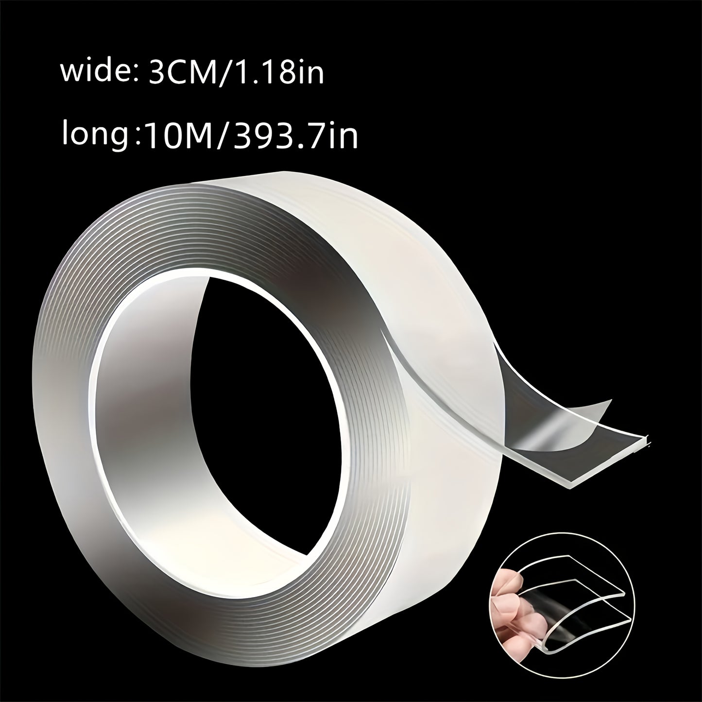 10m/32.7ft Nano Dual-Sided Tape:Strong, Transparent Adhesive for Home & Office, Washable & Residue-Free on Various Surfaces, 1cm/39.37in Wide.