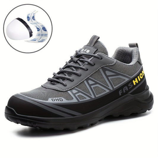 Breathable and non-slip steel toe work shoes for men, puncture proof.