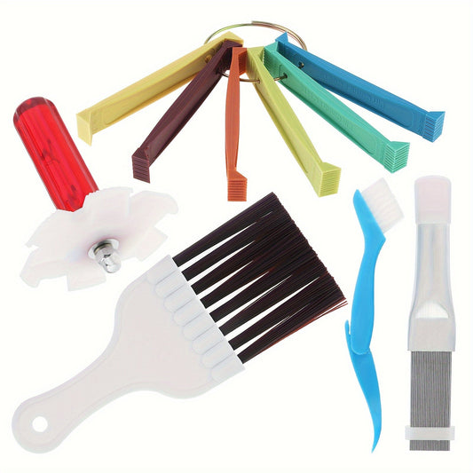 Multi-functional kit for cleaning air conditioner and refrigerator fins – includes 5 pieces. Made of durable stainless steel and plastic, no electricity required.