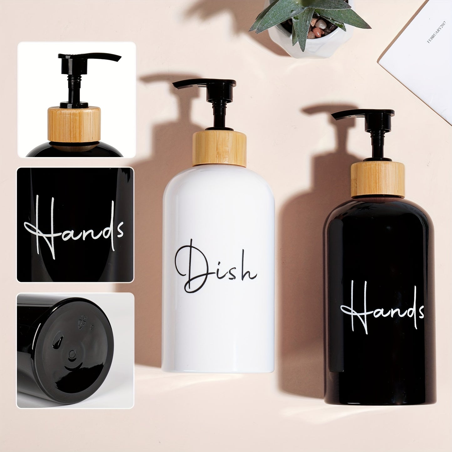 Pair of 500ml letter graphic soap dispensers, versatile for kitchen and bathroom, leak-proof, easy to refill and clean, stylish home decor storage solution in black and white. Ideal as a Christmas or Halloween gift decoration.