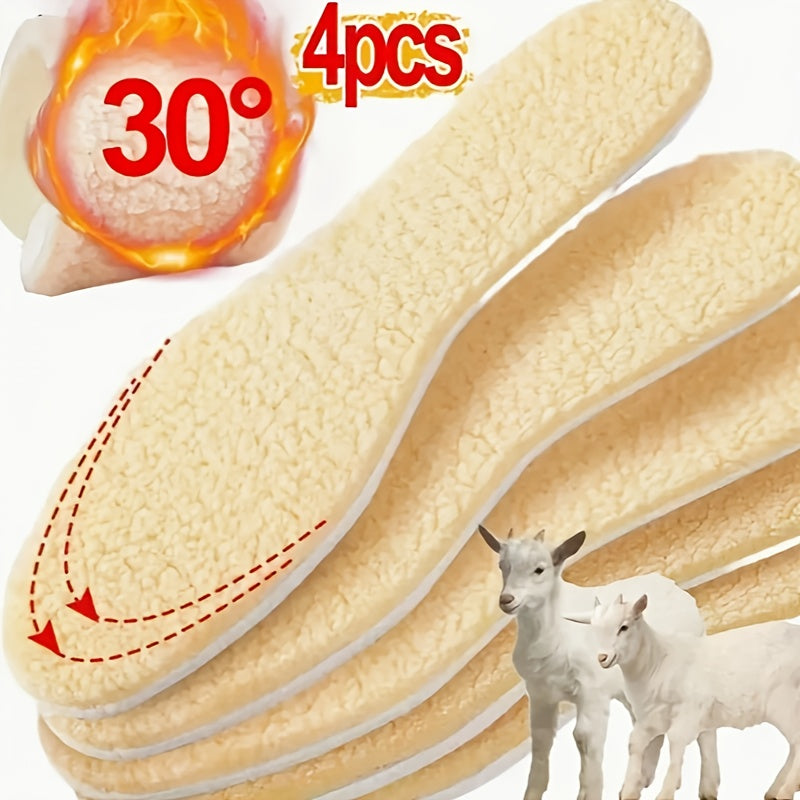 4 alpaca wool fleece insoles for men and women, ideal for winter sports lovers.