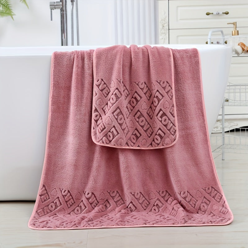 Love Textured Bath Linen Set includes a thick absorbent face towel and soft shower towel. Set comes with 1 bath towel and 1 hand towel, perfect for bathroom or home use.