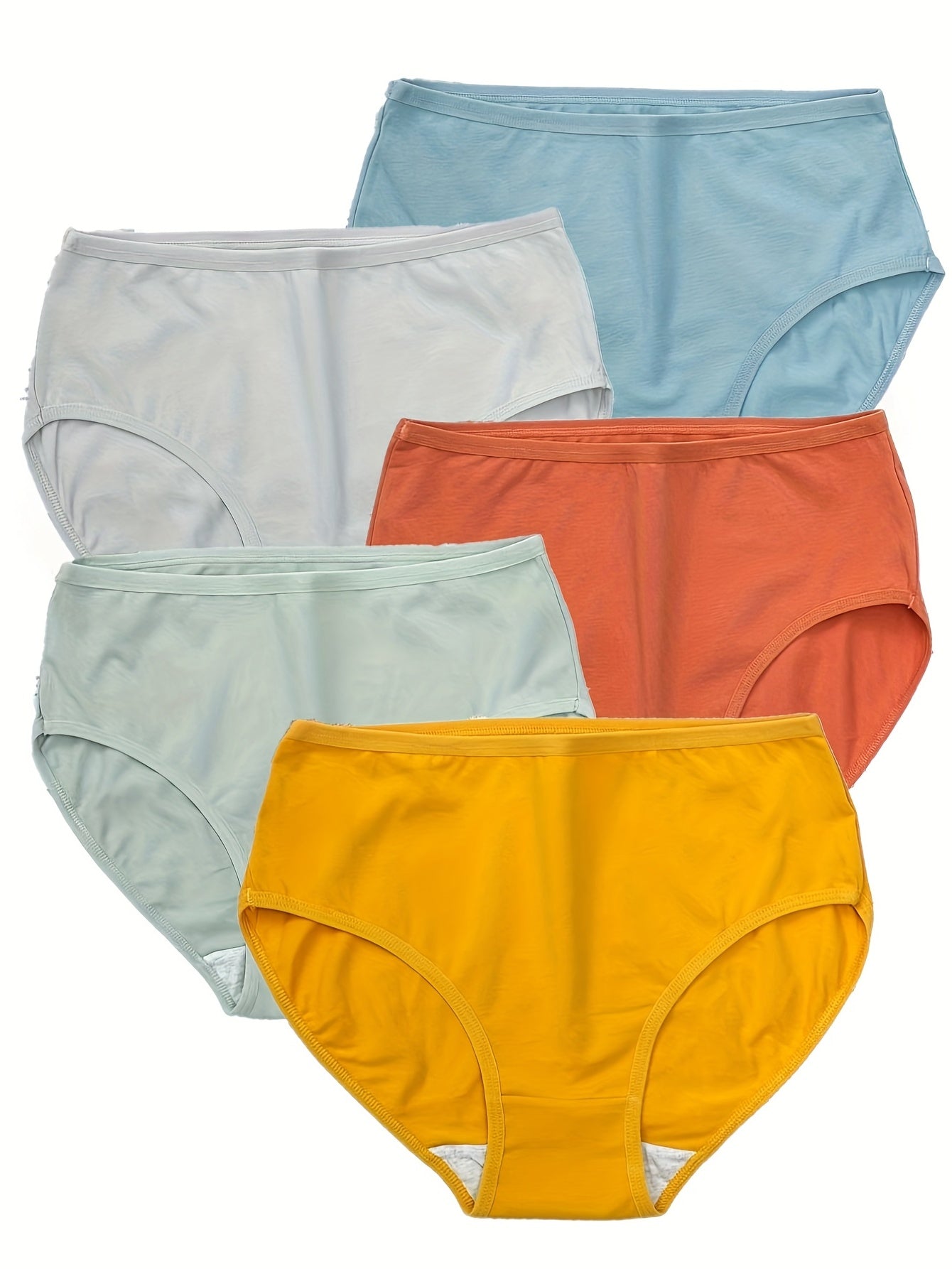 5 Simple Solid Briefs for women, high waist, comfy, breathable, stretchy intimates.