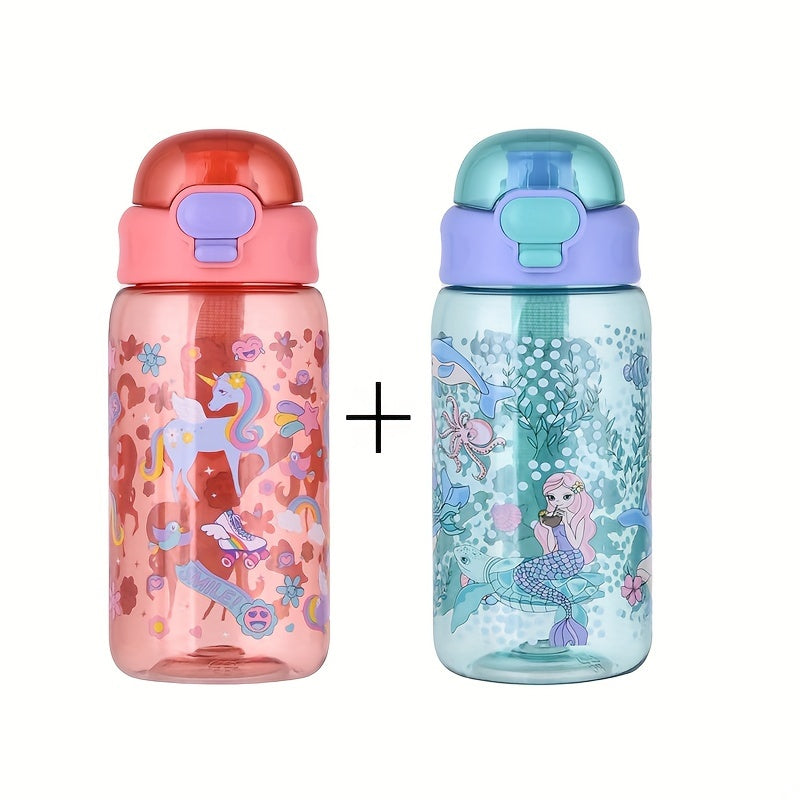 Set of two 20oz cartoon water bottles for outdoor use - portable, durable, leakproof, and foldable for easy carrying. Perfect for gifts on occasions like Christmas, Mother's/Father's Day, or graduations.