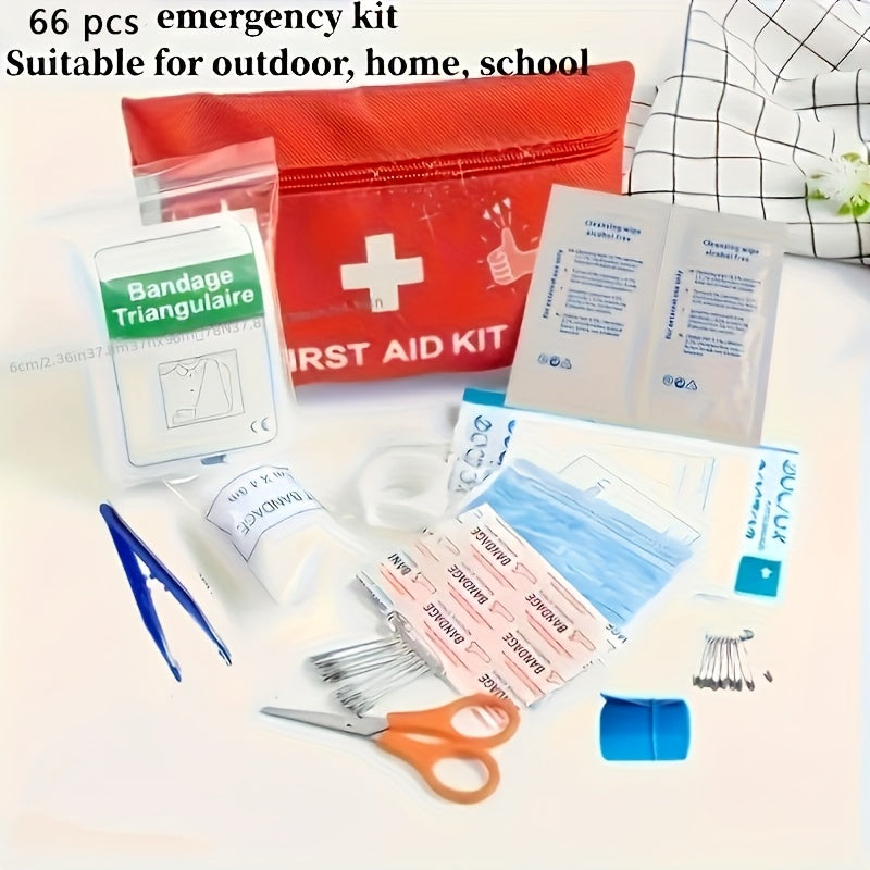 Multifunctional first aid kit for outdoor adventure, hunting, hiking, and camping, contains 65/188/208 pcs, with carrying pack and essential supplies such as scissors, gloves, duct tape