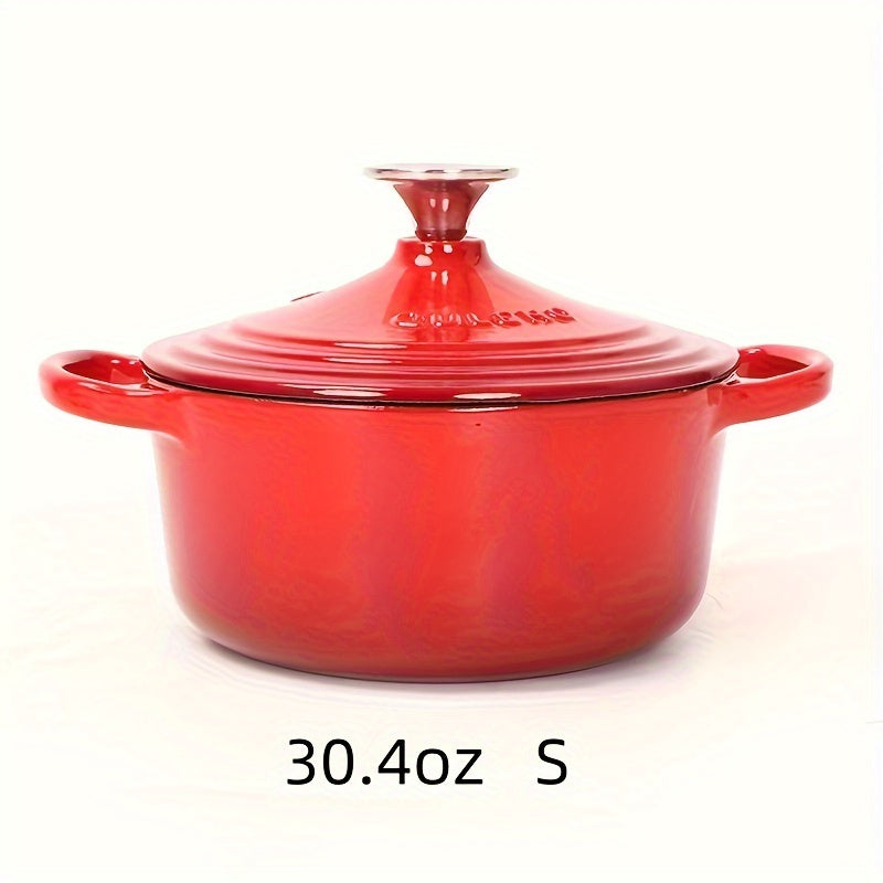 Enameled cast iron health pot, versatile for cooking rice and other dishes on induction, ceramic, electric, halogen, and gas cooktops. Comes in two sizes: 30.4oz and 60.8oz. Boasts enamel non-stick coating for easy cleaning.