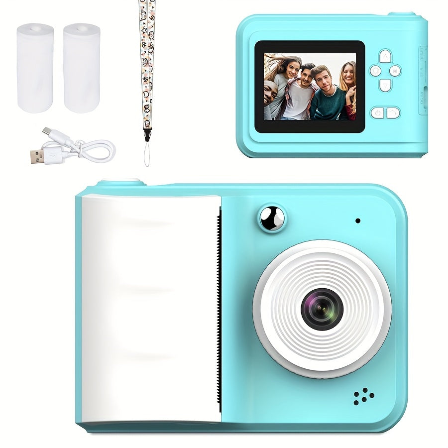 Portable Mini Camera Photo Printer with 6.1 cm Screen - USB Rechargeable, 1080P Video, 48MP, MP3 Playback, Thermal Printing on Paper, Monochrome Output, Smartphone Compatible, No