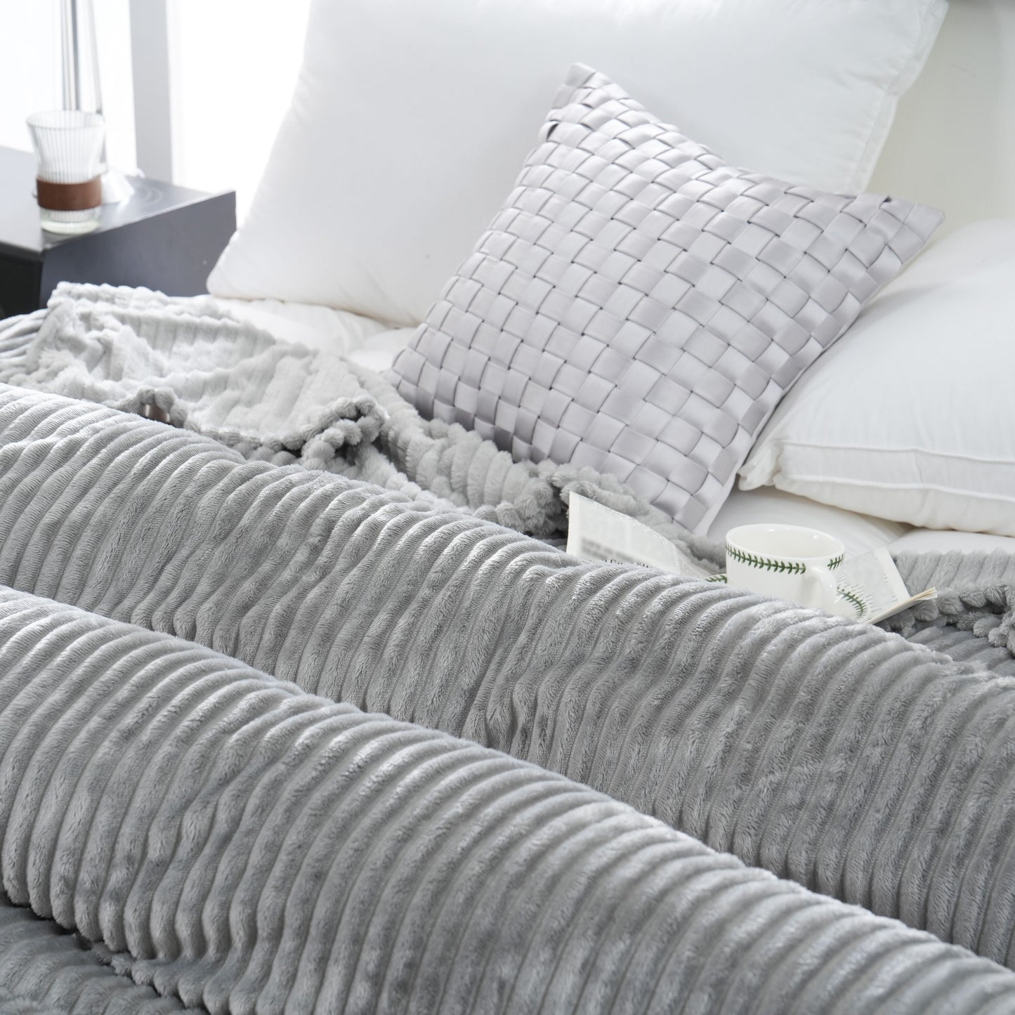 Enjoy the cozy comfort of our 1 piece 220GSM Flannel Throw Blanket, featuring a soft and warm ribbed design available in Beige, Gray, Black, or White. Perfect for all seasons, this blanket is ideal for use in the bedroom, sofa, office, or even for your