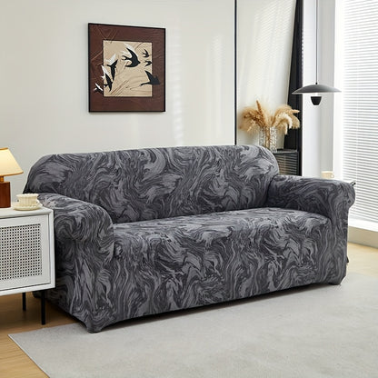 All-season sofa cover with stretchable fabric and anti-slip stick. Features modern print design, machine washable and fits single to four-seater sofas. Anti-dirt and dust-proof.