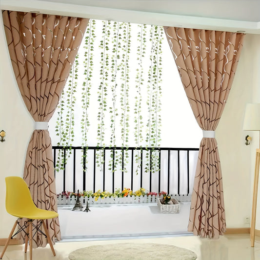 Add a touch of sophistication with this elegant khaki leaf pattern sheer curtain. Featuring a classic European style and a light filtering rod pocket design, perfect for enhancing your living room or bedroom decor.