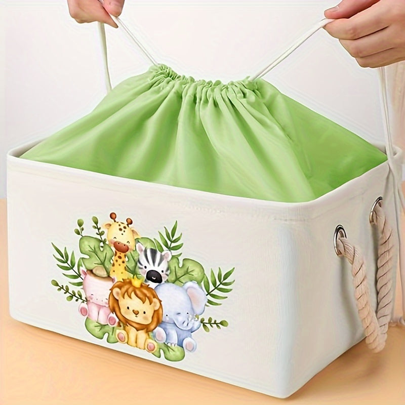 Rectangular Storage Basket with Drawstring Closure - Foldable Fabric Organizer for Toys, Laundry, and Gifts - Stands under 68.58cm tall