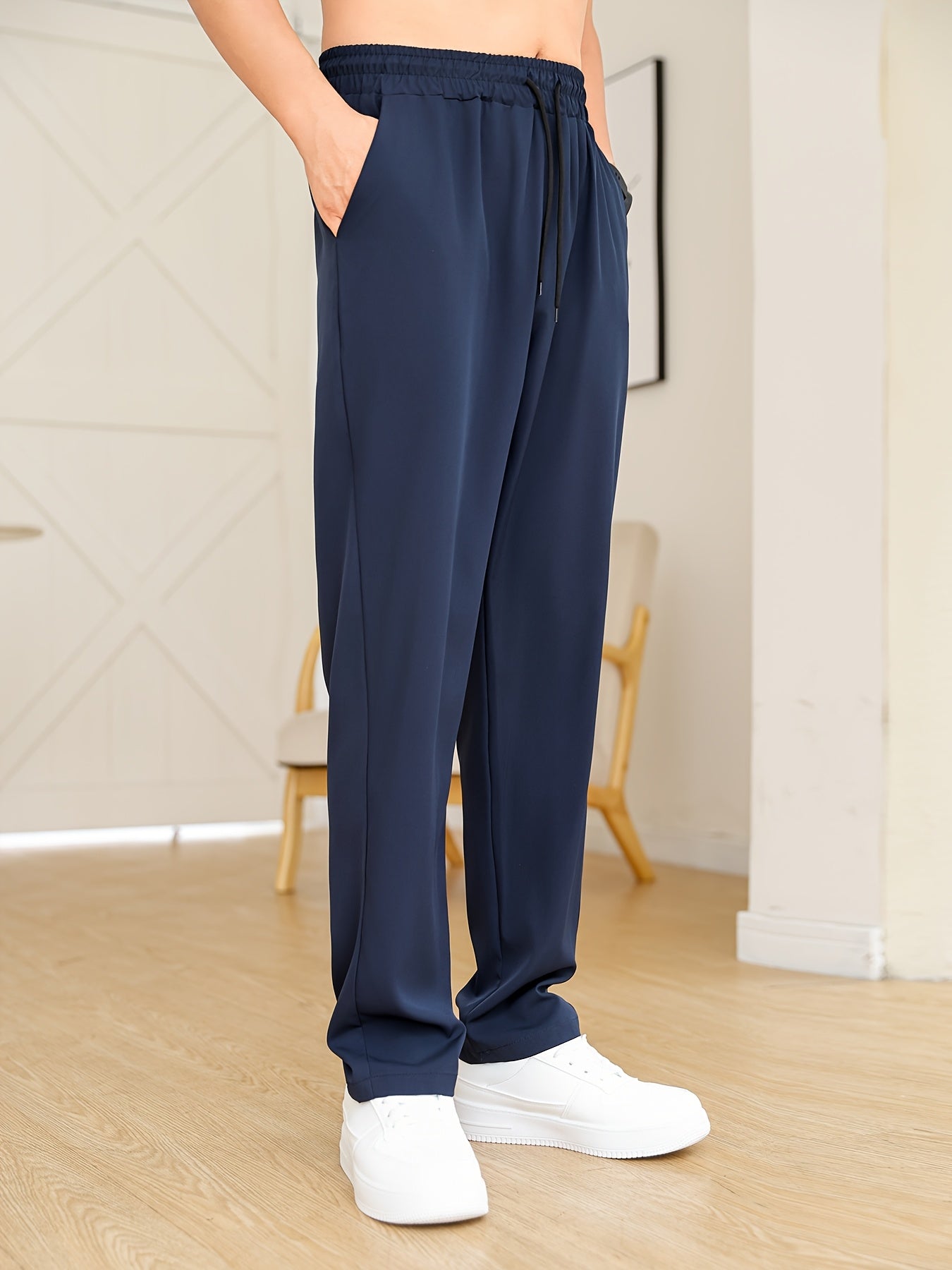 3 men's polyester pants with slight stretch, regular fit, suitable for all seasons.