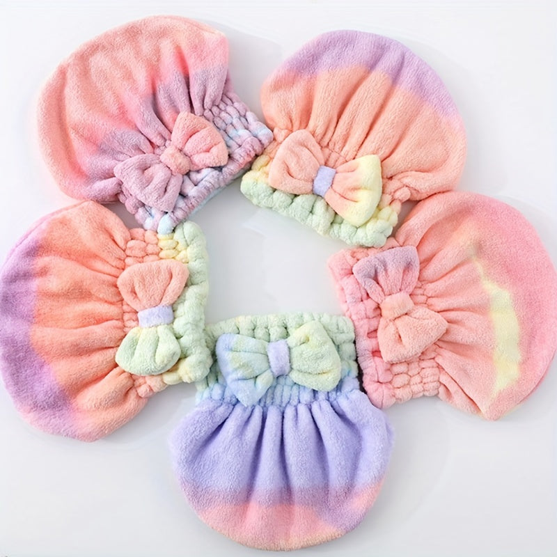 Soft coral fleece hair towel with cute bow, quick-dry, princess hat design in pastel colors, 300 GSM, hand wash only.