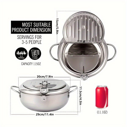 1pc Stainless Steel Deep Fryer Pot with Lid, Temperature Control and Oil Drainer Rack - Ideal for Frying French Fries, Chicken, and More