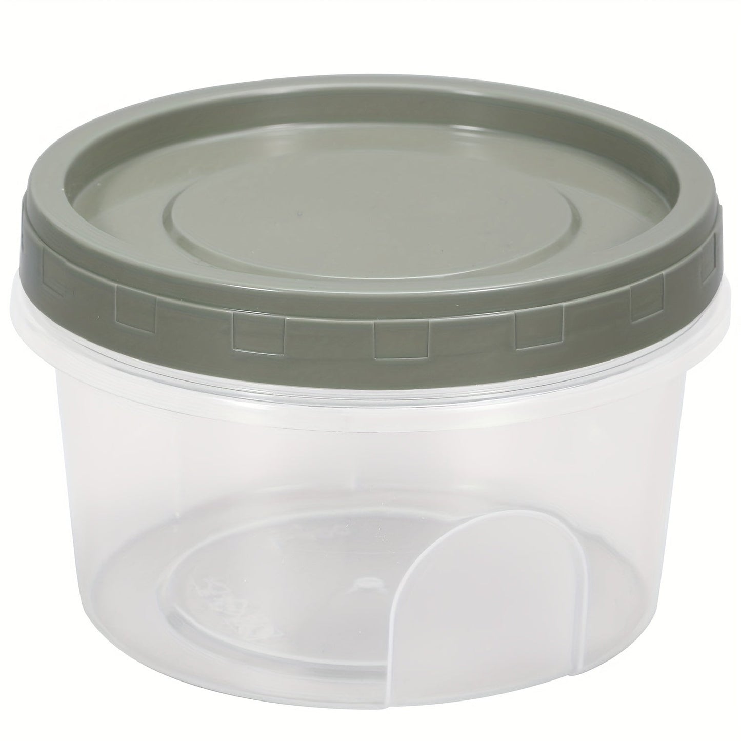 Five pieces of round plastic containers with reusable lids, ideal for storing food, snacks, and lunch. These small freezer storage jars come with screw lids and are microwave safe.