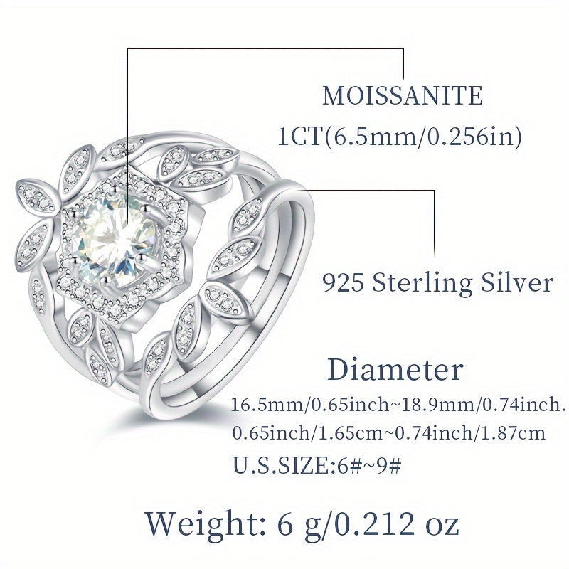 An elegant and fashionable Vintage Boho 1ct Moissanite Hexagon Triple Stack Ring crafted for women, made of 925 Sterling Silver that is hypoallergenic. This classic design exudes nobility and sophistication, making it a perfect choice for an engagement