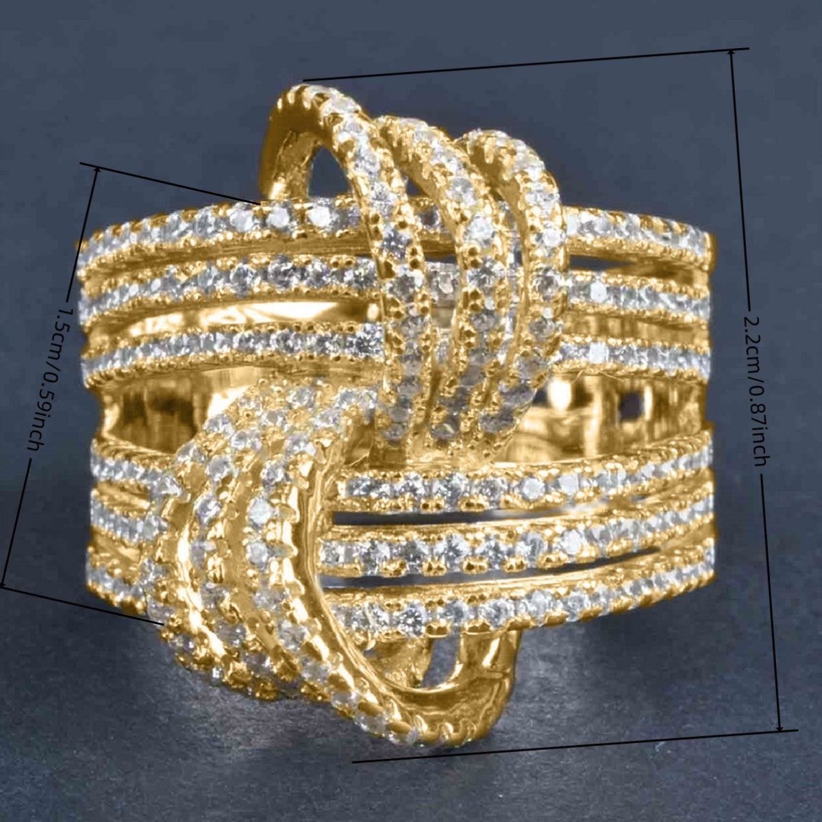 Luxurious Multi-layered Interwoven Design Women's Fashion Statement Ring with Bow Wide Face - Perfect for Daily Wear, Parties, Vacation, and Anniversaries!