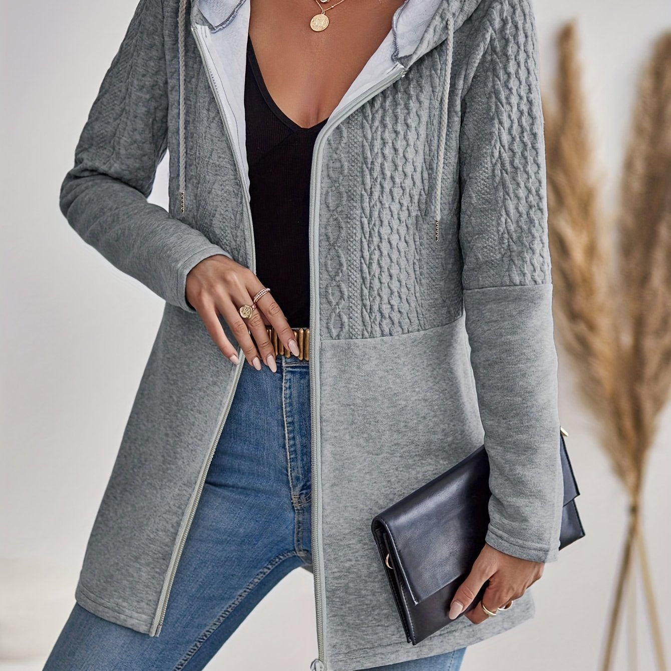 Women's Gray Hooded Cardigan