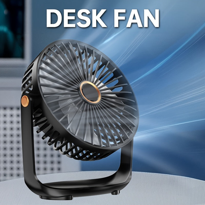 Mini desktop fan with night light, USB rechargeable and 5-speed settings. Perfect for home, office, bedroom, dorm, and more. Great for indoor and outdoor use. Makes a practical gift for summer, school, birthdays, Christmas, fishing, camping, and travel.