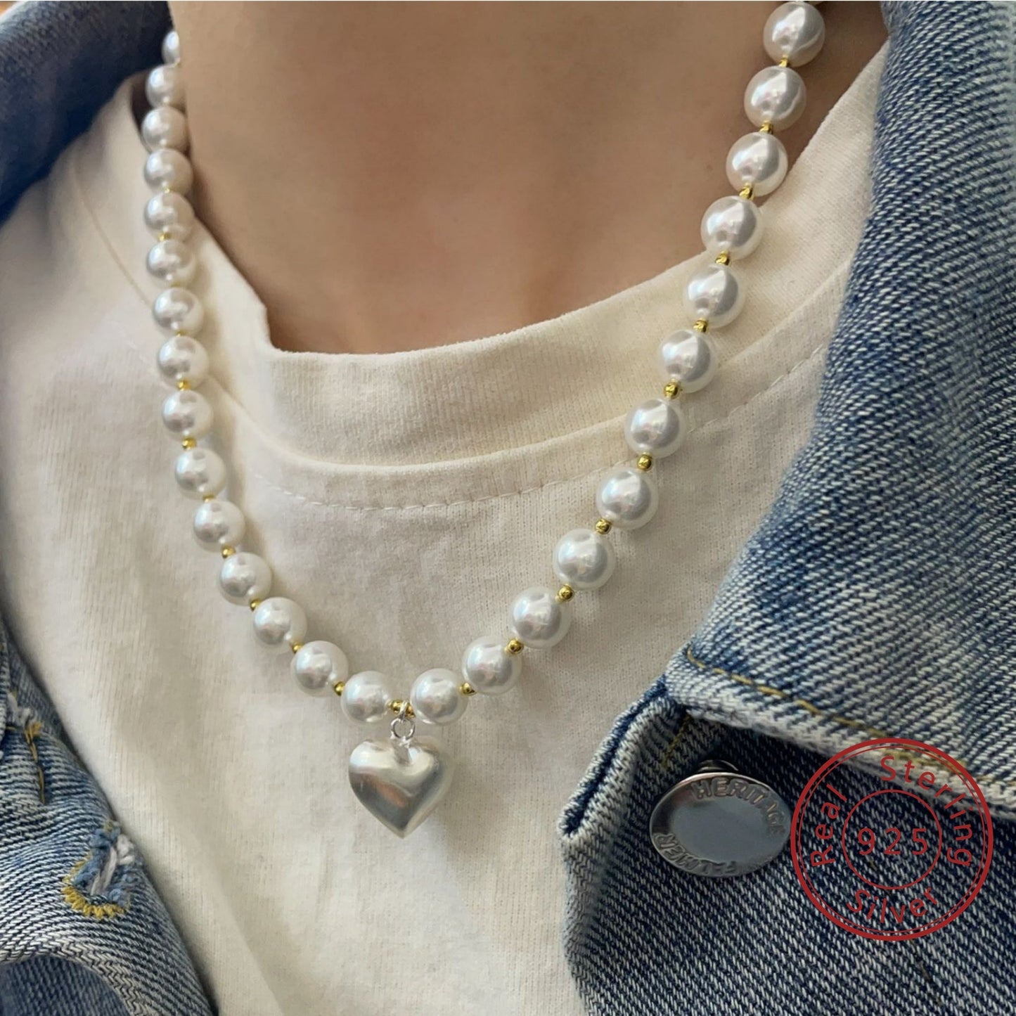 Stylish Boho 925 Sterling Silver and Shell Beaded Necklace featuring a Frosted Love Pendant - Ideal for Everyday Wear, Gifting, and Special Events