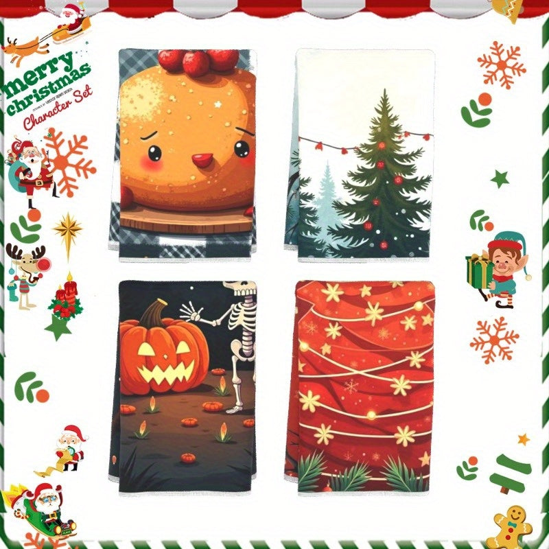 4 pieces of 18 by 66.04 cm Kitchen Towel Set, Festive Tea Towels perfect for Christmas Decoration.