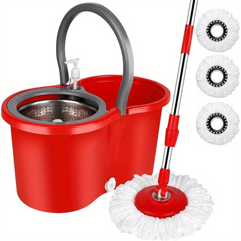 Get the perfect cleaning solution with our 360° Rotating Mop and Bucket Set. This set includes a Squeeze Dryer, 3 Microfiber Heads, and an Adjustable Stainless Steel Handle. It's ideal for cleaning any room in your home - bedroom, bathroom, kitchen, or