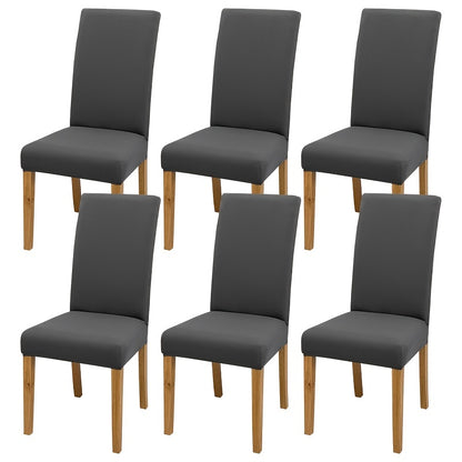 Set of 6 solid color chair covers made of stretch spandex fabric, easily removable and washable, ideal for dining rooms, kitchens, and hotels.