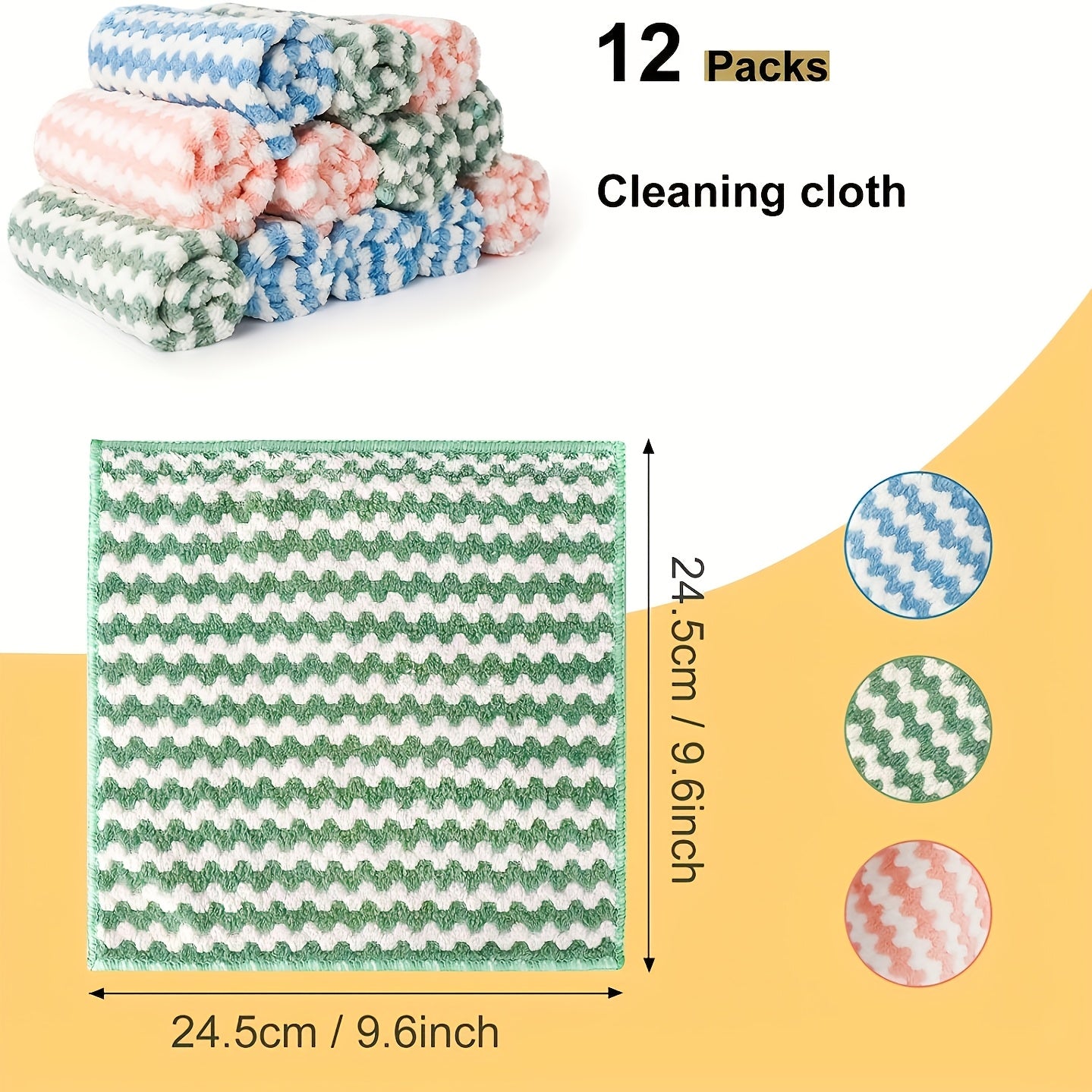 12pcs Kitchen Dish Towels made of Bamboo Charcoal Fiber, Highly Absorbent and Fast Drying, Nonstick Oil Washable Dish Rags.