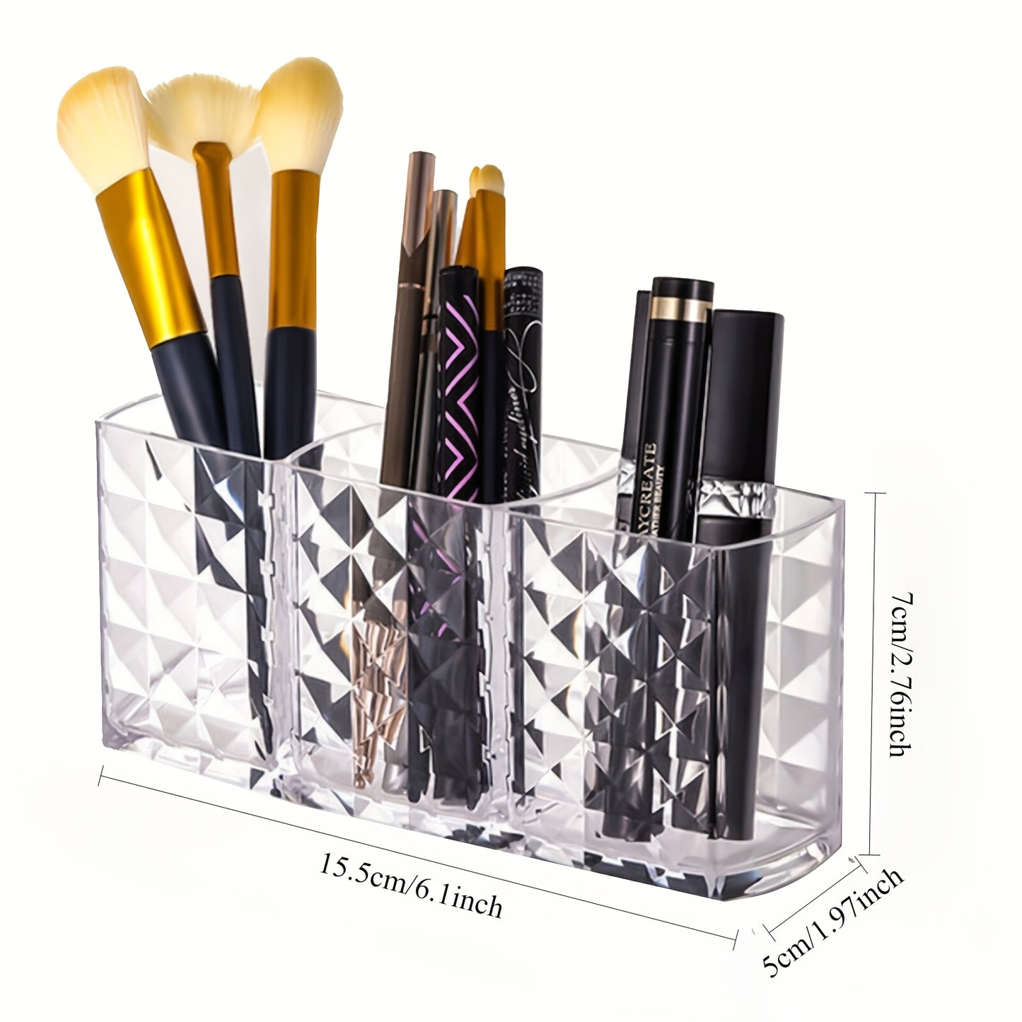 Acrylic storage box for eyebrow pencils and brushes.