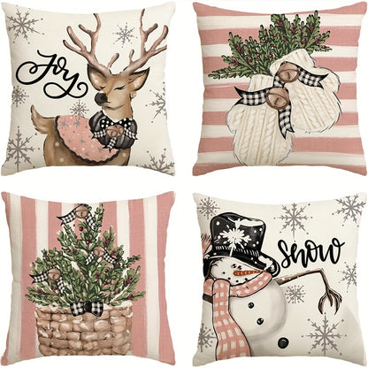 Set of four Christmas-themed pillowcases made of polyester fabric, suitable for home decoration in various settings, dimensions 45*45cm/17.7*17.7in, pillow core not included.