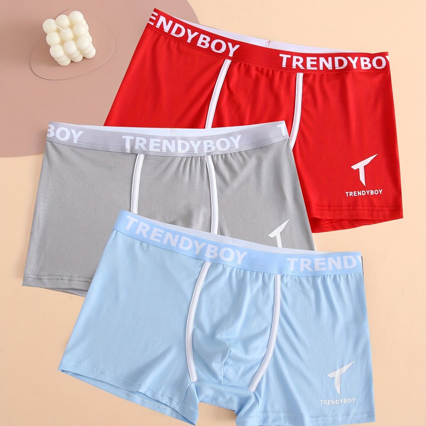 3 Men's Cotton Boxer Briefs with Solid Color and Fashion Letter Print