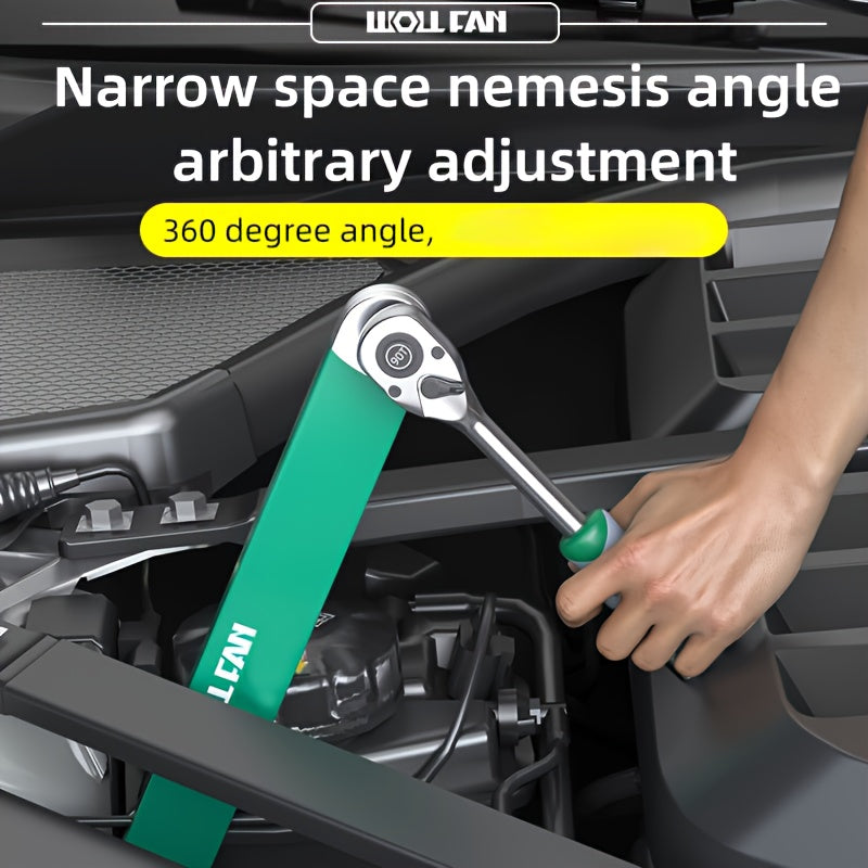 WOLLFAN 39cm Multi-Functional Extension Wrench with Ratchet Conversion and Quick Release Socket for Car Maintenance. Made of durable material.