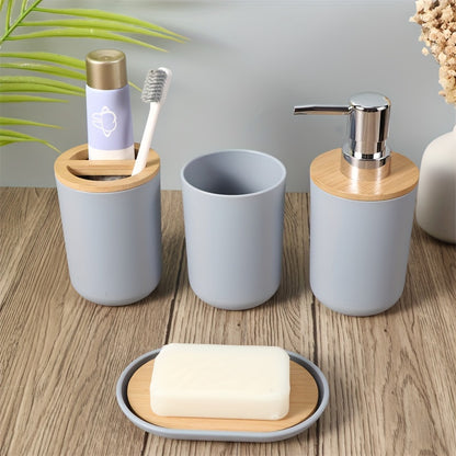 4-piece bathroom toiletries set with 350ml bamboo covers.